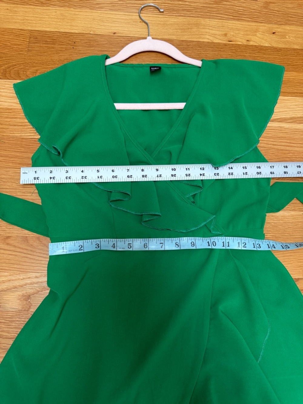 SHEIN Bright Green Ruffle Wrap Midi Dress Sz S - Picture 10 of 13